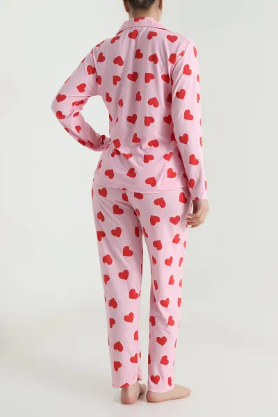 Desenli Düğmeli Süet Kadın Pijama Takımı 492775