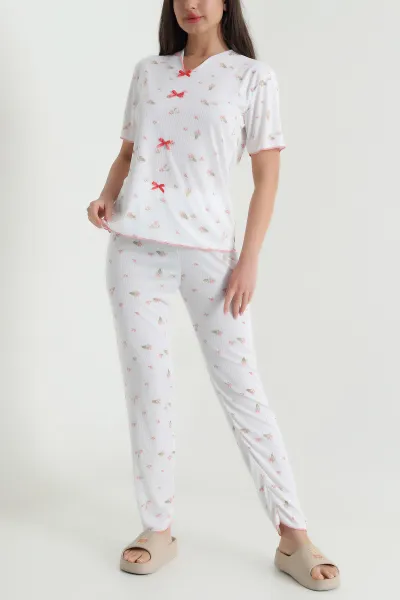 Desenli Kaşkorse Kadın Pijama Takımı 460467