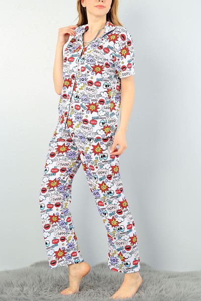 Desenli Komple Baskılı Bayan Pijama Takımı 62957