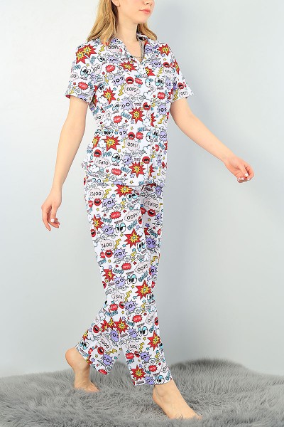 Desenli Komple Baskılı Bayan Pijama Takımı 62957
