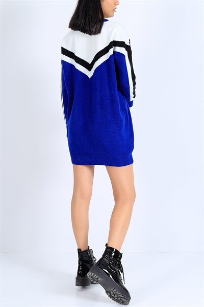 Desenli Likralı Lacivert Triko Tunik 25796B