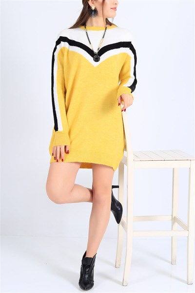 Desenli Likralı Sarı Triko Tunik 25797B