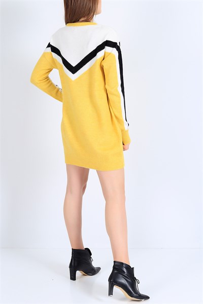 Desenli Likralı Sarı Triko Tunik 25797B