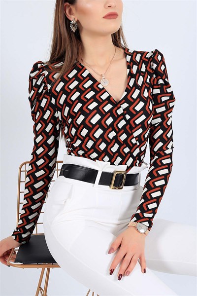 Desenli Likralı Zıbın Bluz 26282B