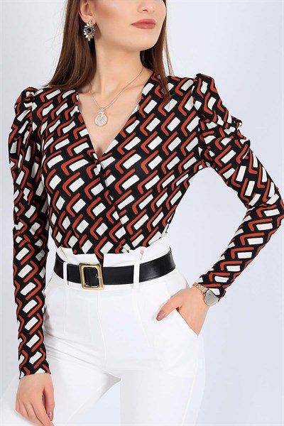 Desenli Likralı Zıbın Bluz 26282B