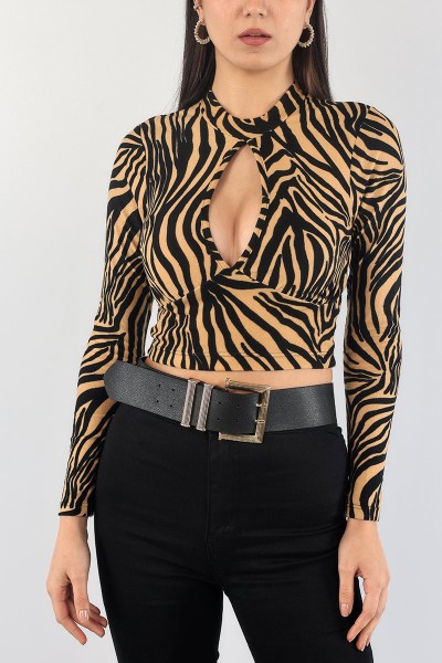 Desenli Pamuk Dokulu Crop Bluz 88452