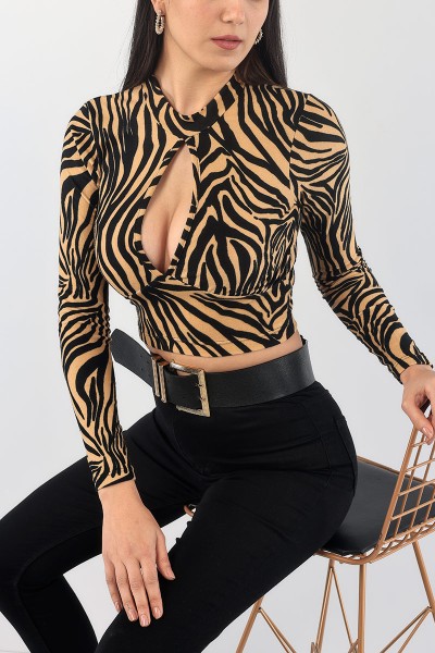 Desenli Pamuk Dokulu Crop Bluz 88452
