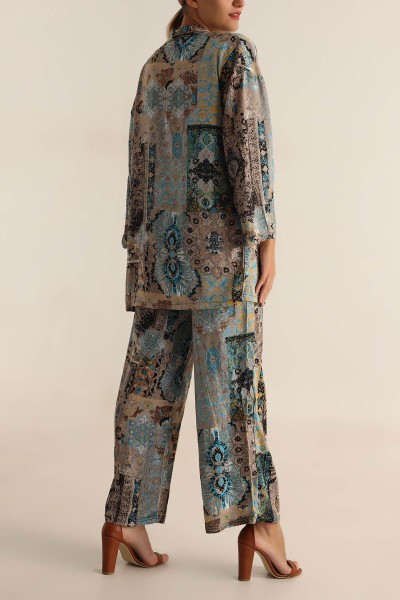 Desenli Pantolon Kimono Dokuma İkili Takım 196949