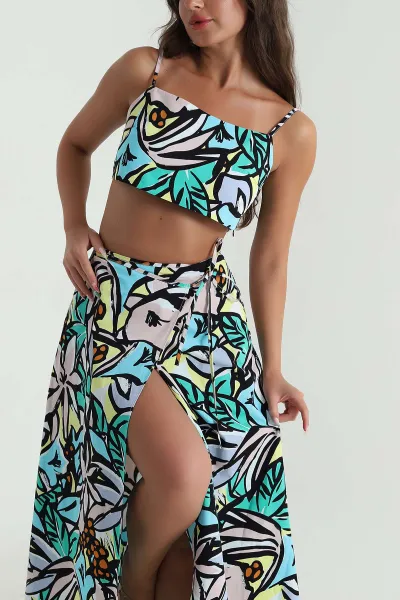 Desenli Poplin Kumaş Etek Bluz Kadın İkili Takım 471258