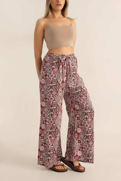 Desenli Rahat Kalıp Bayan Dokuma Pantolon 185211