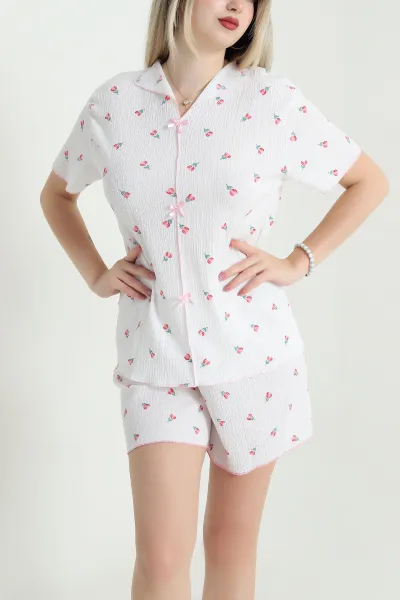 Desenli Şortlu Bürümcük Kadın Pijama Takımı 466579
