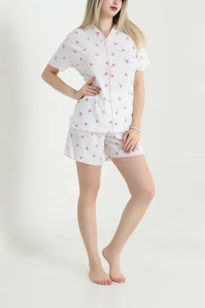 Desenli Şortlu Bürümcük Kadın Pijama Takımı 466579