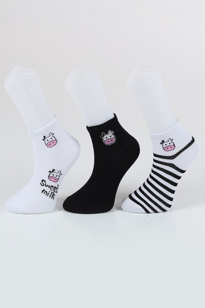 Desenli Üçlü Soket Çorap 85078