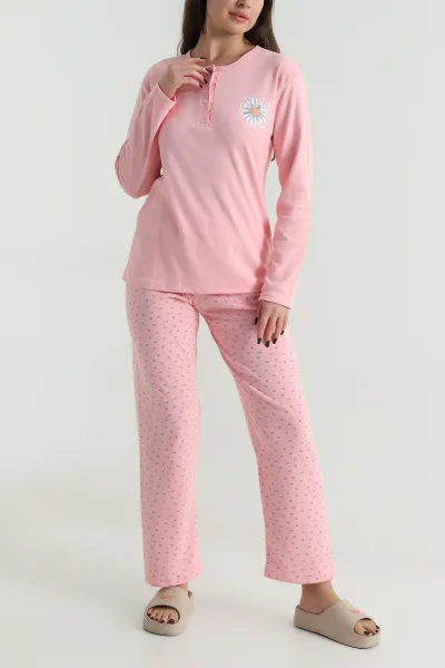 Desenli Uzun Kollu İnterlok Kadın Pijama Takımı 499831