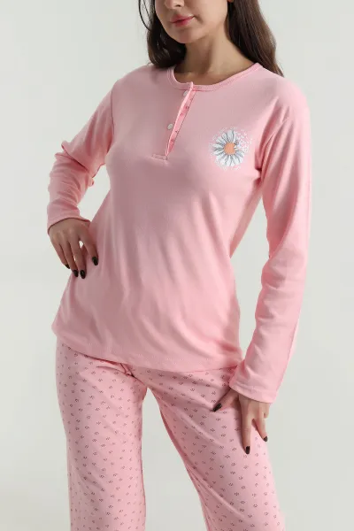 Desenli Uzun Kollu İnterlok Kadın Pijama Takımı 499831