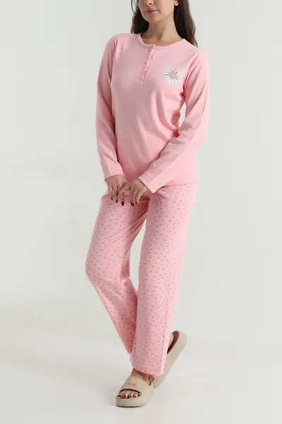 Desenli Uzun Kollu İnterlok Kadın Pijama Takımı 499831