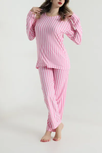 Desenli Uzun Kollu Süet Kadın Pijama Takımı 499338