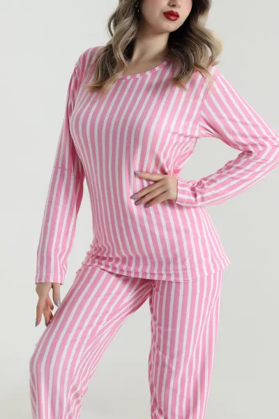 Desenli Uzun Kollu Süet Kadın Pijama Takımı 499338
