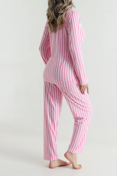 Desenli Uzun Kollu Süet Kadın Pijama Takımı 499338