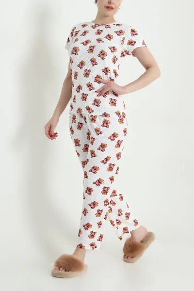 Desenli Viskon Kadın Pijama Takımı 466622
