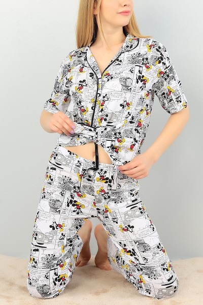 Düğmeli Bayan  Baskılı Pijama Takımı 64939