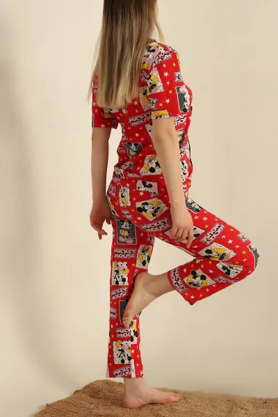 Düğmeli Desenli Bayan Pijama Takımı 258535