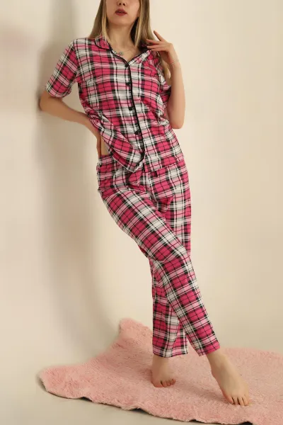 Düğmeli Desenli Bayan Pijama Takımı 258536