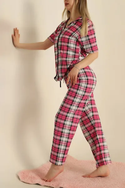 Düğmeli Desenli Bayan Pijama Takımı 258536