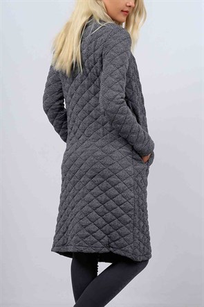 Düğmeli Kapitone Kapşonlu Uzun Polar 4334B