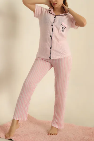 Düğmeli Viskon Bayan Pijama Takımı 251606