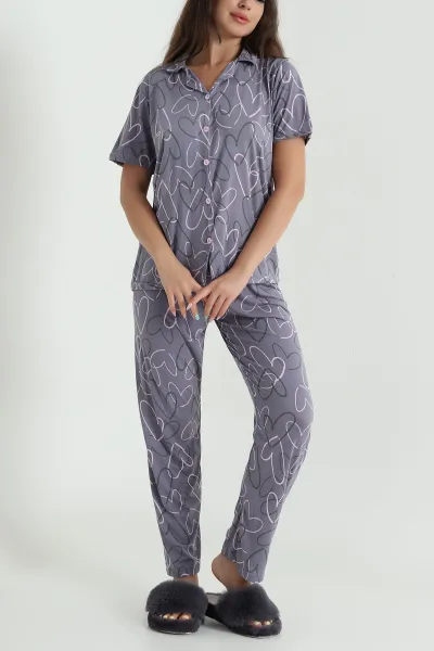 Düğmeli Viskon  Kadın Pijama Takımı 466687
