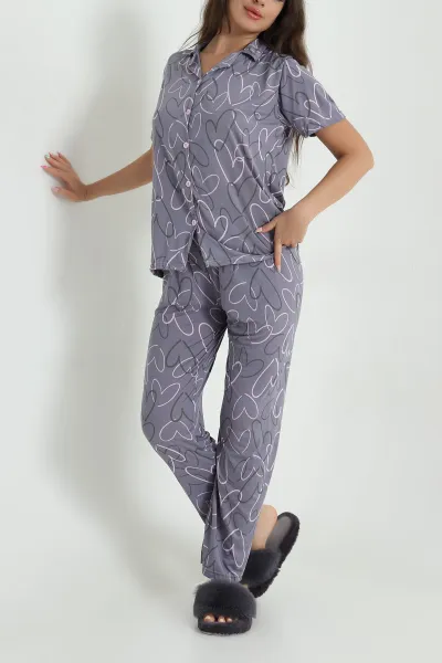 Düğmeli Viskon  Kadın Pijama Takımı 466687