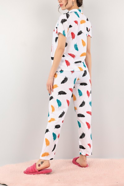 Düğmeli Yaprak Desenli Bayan Pijama Takımı 110203