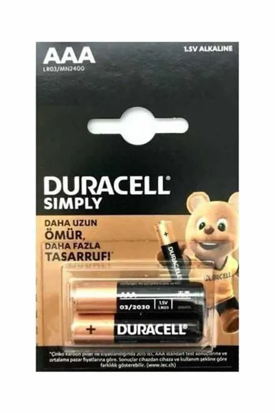 Duracell 2'li Alkalin AAA İnce Kalem Pil 392733