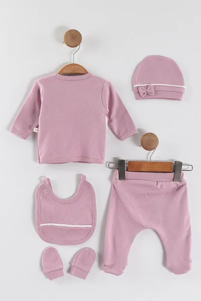 Eflatun (0-3 Ay)Süzene Papatya Nakışlı Patikli 5'li Kız  Bebek Takım 451457