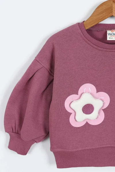 Eflatun (0-4 Yaş)Çiçek Nakışlı Baskılı  3 İp Şardonlu Kız Çocuk Sweatshirt 417580