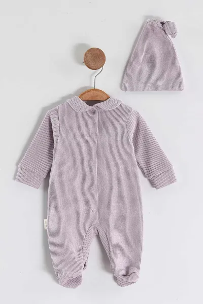 Eflatun (1-9 Ay)Çiçek Nakışlı Fisto Detaylı Patikli Kız Bebek Tulum 449081