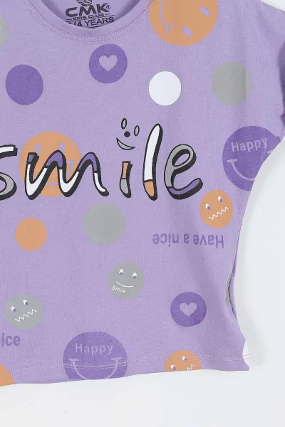 Eflatun (3-12 Yaş)Smile  Baskılı  Kız Çocuk Kısa Kol Tişört 354033