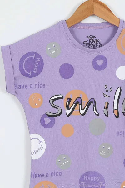 Eflatun (3-12 Yaş)Smile  Baskılı  Kız Çocuk Kısa Kol Tişört 354033