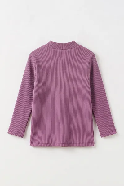 Eflatun (5-12 Yaş) Yarım Balıkçı Yaka Kaşkorse Kız Çocuk Body Sweatshirt 493045