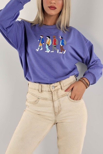 Eflatun Nakışlı İki İp Sweat 132094