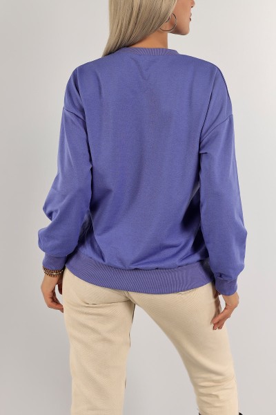 Eflatun Nakışlı İki İp Sweat 132094