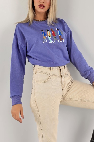 Eflatun Nakışlı İki İp Sweat 132094