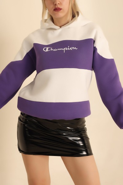 Eflatun Nakışlı Şardonlu Owersize Sweat 216701