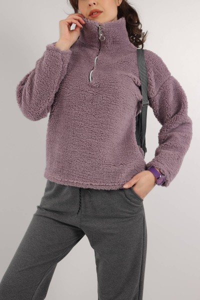 Eflatun Yarım Fermuarlı Yumoş Sweat 153487