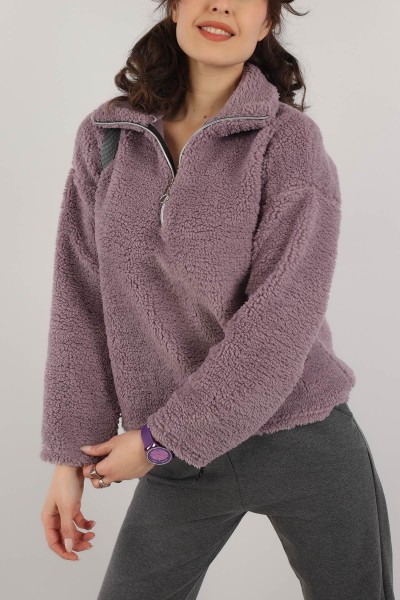Eflatun Yarım Fermuarlı Yumoş Sweat 153487