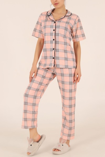 Ekose Düğmeli Desenli Bayan Pijama Takımı 172690