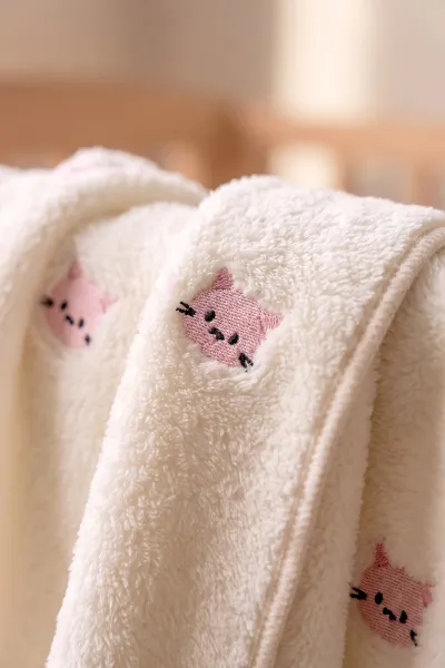 Ekru (0-12 Ay) Kedi  Nakışlı  Wellsoftt  Bebek Battaniye 477447