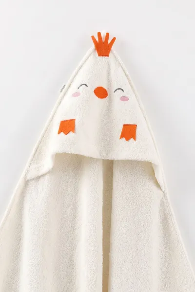 Ekru (0-24 Ay) Civciv Nakışlı Unisex Bebek Bornoz Seti 476658