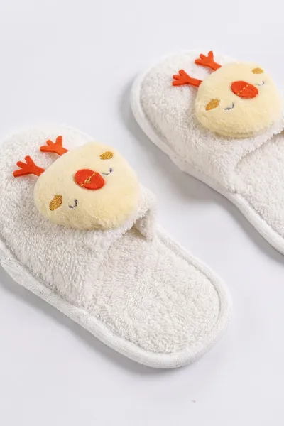 Ekru (0-24 Ay) Civciv Nakışlı Unisex Bebek Bornoz Seti 476658
